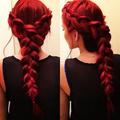 French Braided Hairstyle with Scarlet Hair color,braid crown with side braid, quite impressive Romantic Bridal Hair, Long Red Hair, Red Hair Color, Long Red, Braids For Long Hair, French Braid, Bad Hair