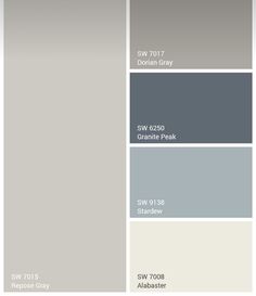 some gray and white paint colors with the same color in each one, including two different shades