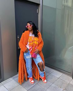 Orange Dunk Outfit Women, Orange Fall Outfits Black Women, Nike Dunks Outfit Woman Fall, Orange And White Dunks Outfits, Orange Dunks Outfit, Dunks 2023, De'arra Outfits