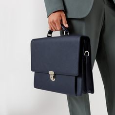 City Laptop Briefcase in Navy Pebble | Aspinal of London Timeless Textured Leather Briefcase For Business, Professional Leather Briefcase With Smooth Grain, Classic Textured Leather Office Briefcase, Classic Saffiano Leather Briefcase, Modern Rectangular Work Briefcase, Textured Leather Briefcase For Work, Leather Briefcase With Textured Finish For Work, Classic Saffiano Leather Briefcase For Office, Modern Saffiano Leather Briefcase For Business Trips