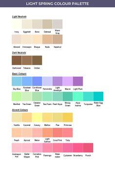 the color chart for different shades of light and dark, with text that reads'bright spring