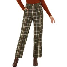 These pants are essential for dressing up or down. Lightweight fabric, covered in a plaid pattern, shapes these trendy trousers with a high-rise fit. How it is a bit high waist and how it gathers at the waist adding shape to the body. You may love everything about these trousers, from their regular fit to the elastic high-waist, which could double as a hiding mechanism for women with love handles. Style these trousers with a crop top and heels for the ultimate look. This fashionable and trendy c Trendy Trousers, Plaid Pants Women, Trendy Trouser, Teacher Clothes, Plaid Trousers, Trouser Pocket, Pants Elastic Waist, Faux Suede Jacket, Stylish Pants