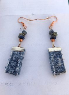 Blue Denim Earrings As A Gift, Handmade Blue Denim Jewelry, Blue Denim Jewelry As Gift, Beaufort Sc, Earring Sets, Leather Cord, Matching Earrings, Earring Set, Brown Leather