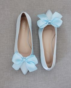 "Chic satin pointy toe flats with oversized satin bow. Perfect simplicity for bride and wedding party. DETAILS: COLORS AVAILABLE: White, Off White, Ivory, Pink, Dusty Pink, Champagne, Aqua Blue, Light Blue and Royal Blue Satin. UPPER: Synthetic upper and lining MATERIALS: Mandmade outsole STYLE NAME: VANITA SIZE FIT: RUNS LARGE, ORDER 1/2 SIZE SMALLER FROM NORMAL SIZE Not sure of which size to purchase? Shoes measurements are as follow: (Please note measurements taken the length of inside of sho Spring Prom Flats With Pointed Toe, Spring Wedding Ballet Flats With Almond Toe, Spring Wedding Almond Toe Ballet Flats, Blue Closed Toe Flats For Party, Elegant Blue Flats For Party, Elegant Blue Evening Flats, Elegant Blue Party Flats, Wedding Flats With Bow Detail, Blue Flat Heel Wedding Shoes