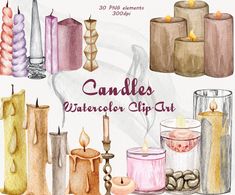 watercolor candles clipart set