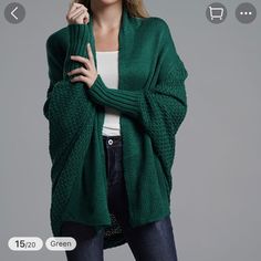 Comfortable, Soft And Warm Green Cardigan. Perfect For Snuggling Up On The Couch With A Good Book. Emerald Green Dress Cardigan, Cardigan Verde, Batwing Cardigan, Long Open Cardigan, Longline Cardigan, Estilo Chic, Green Cardigan, Cardigan Long, Knitted Coat