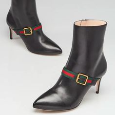 Gucci Black Leather Sylvie Ankle Boots Size 5.5/35.5 A Classic. Worn Twice. Gucci Black, Gucci Shoes, Shoes Heels Boots, Shoes Women Heels, Heeled Boots, Ankle Boots, Shoes Heels, Black Leather, Gucci