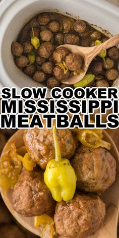 slow cooker mississippi meatballs with text overlay