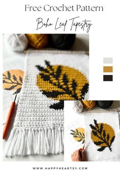 Crochet Tapestry Boho Leaf Free Pattern Beading Patterns Free Tutorials, Crochet Tapestries, Cross Stitch Patterns Free Disney, Leaf Crochet, Crochet Wall Art, Knitting Patterns Free Blanket, Hand Embroidery Patterns Free, Moon Tapestry, Dishcloth Crochet Pattern