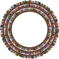 a circular wooden frame with colorful bookshelves in the shape of a circle on white background