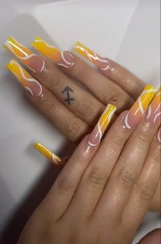 Orange Fire Nails, Orange Acrylic Nails Coffin, Yellow Acrylic Nails Coffin, Nude Baddie Nails, Nail Designs For Winter, Winter Acrylic Nails, Nail Art Designs 2023, Orange Acrylic Nails, Acrylic Nails Designs