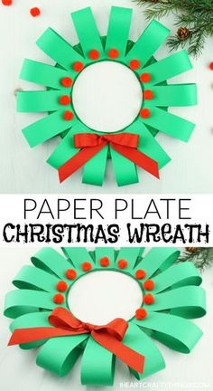 paper plate christmas wreath with red and green decorations