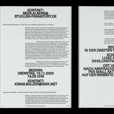 the back and front pages of a book with black text on it, in german