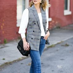 Long Plaid Vest Outfit, Plaid Vest Outfits, Plaid Vest Outfit, Fashion Over 50 Women, Vest Outfit, Plaid Vest, Over 50 Womens Fashion, Pin Stripe, Women Over 50