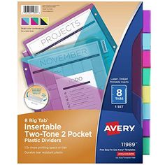 avery products 8 - tab insertable two - tone pocket dividers, assorted colors