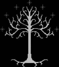 a cross stitch pattern of a white tree with snowflakes on it's branches