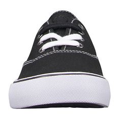 Features: ComfortClosure Type: Lace-UpUpper/Outer Base Material: 100% CanvasShoe Lining Material: SyntheticSole Material Content: 100% RubberCountry of Origin: Imported Casual Low-top Canvas Shoes For Skateboarding, Black Low-top Canvas Shoes With Elastic Laces, Casual Lace-up Skate Shoes With Rubber Toe Cap, Low-top Canvas Shoes With Vulcanized Sole For Skateboarding, Casual Canvas Shoes With Vulcanized Sole For Skateboarding, Casual Low-top Skate Shoes With Rubber Toe Cap, Canvas Vulcanized Lace-up Skate Shoes, Black Canvas Slip-on Sneakers For Streetwear, Canvas Skate Shoes With Vulcanized Sole