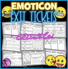 emotion exit tickets with emoticions in the background and text that reads emotion exit tickets