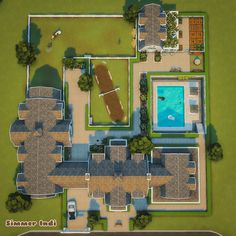 an aerial view of a house with swimming pool