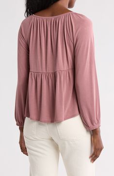 A smocked yoke shapes this billowed sandwashed top designed with front buttons and a flouncy hem. 20" length (size Medium) Split neck Long sleeves 72% modal, 28% polyester Machine wash, tumble dry Imported Rosé Brown, Lucky Brand, Nordstrom Rack, Smocking, Tops Designs, Split, Nordstrom, Long Sleeves, Size Medium