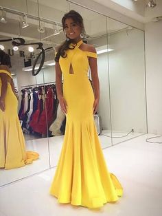 Sleeveless Halter Satin A-line With Ruffles Floor-Length Dresses - Prom Dresses Yellow Mermaid, Prom Dress With Train, Evening Dresses Uk, Halter Prom Dresses, Princess Sleeves, Prom Dresses 2021, Long Prom Dresses, Popular Dresses, Mermaid Evening Dresses