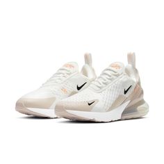 Nike Airmax 270 // Color: Summit White/Desert Sand // Worn A Handful Of Times. Still In Great Condition! I Will Clean Them Before I Ship Them Off! They Should Look Brand New. Box Is Not Included. Outfits With Nike Air Max 270, Nike 270 Women Outfit, Air 270 Nike, Athletic Tennis Shoes, Nike 270, Black Desert, Trendy Shoes Sneakers, Dr Shoes, Preppy Shoes