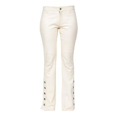 The Ralph Lauren leather pants are made of high-quality white leather with braid accents and silver tone buttons. The viscose lining adds comfort, while the unique shape of the belt loops gives these pants a chic, country-inspired touch. With a mid to low waist, they are both trendy and comfortable. Remarks: There are some small spots on the leather and some signs of wear on the hardware. Waist:38;Hip:49;Rise:28;Inseam Length:88;Total Length:106 Material: 100% Leather 2000s Pants, Versace Pants, Buckle Pants, Ralph Lauren Leather, Tuxedo Dress, Tweed Suits, Brown Pants, Armani Collezioni, Versace Jeans Couture