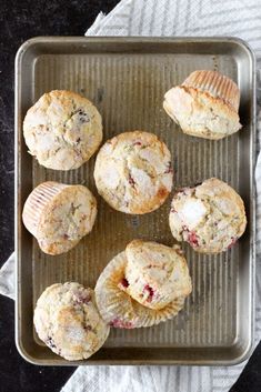 freshly baked muffins on a baking sheet