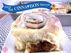 a close up of a plate of food with cinnamon rolls on it and the title says copycat cinnamon recipe