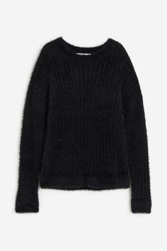 Loose-fit sweater in a fluffy rib knit. Round neckline  heavily dropped shoulders  and long sleeves. Sweaters For Girls, Loose Fit Sweater, Fluffy Sweater, M Beauty, Black Kids, Girls Sweaters, Christmas List, Black Sweaters, Round Neckline