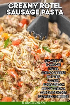 the recipe for creamy rota sauce pasta in a skillet