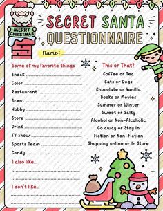 a printable santa's question sheet for kids to help with their christmas activities