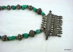 "vintage antique tribal old silver necklace from rajasthan india. great handmade design made of solid silver and turquoise beads. nice piece good for jewelry collection. length - 61 cm(24\") we can adjust the length. pendant size - 5.5/8.3 cm(2.16/3.26\") weight - 116 grams materail - silver & original old worn piece." Silver Bohemian Turquoise Necklace For Festivals, Bohemian Silver Turquoise Necklace For Festivals, Traditional Turquoise Necklace For Festivals With Silver Accents, Traditional Silver Turquoise Necklace For Festivals, Traditional Turquoise Necklace For Festivals, Traditional Turquoise Necklace With Silver Beads, Traditional Turquoise Necklace With Patina, Bib Necklaces, Rajasthan India