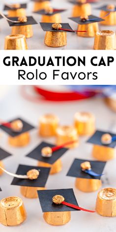 graduation cap role playing game for kids with gold foil and black paper on the board