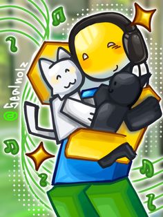 a cartoon character holding a cat in his arms