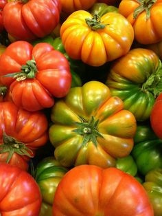 many different types of tomatoes on display for sale