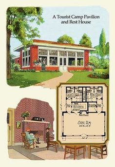 a drawing of a house and floor plan for the front of it, with an open porch