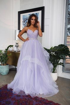 Layered Tulle Wedding Dress, Lavender Tulle Dress, Dresses For Sweet 16, Lavender Wedding Dress, Lilac Prom Dress, Lilac Prom Dresses, 2nd Wedding Dresses, Tulle Long Prom Dress, Tiered Prom Dress