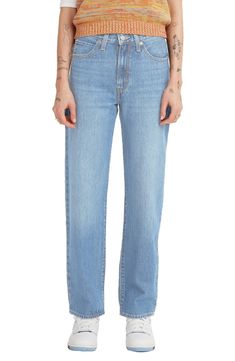 Serve up major '90s vibes every time you slip into these wide-leg, nonstretch jeans with a laid-back baggy fit. 16 1/2" leg opening; 10 3/4" front rise; 16 1/4" back rise (size 26) Zip fly with button closure Five-pocket style 100% cotton Machine wash, tumble dry Imported Model stats: 5'10" height, 32" bust, 25" waist, 36" hip. Model is wearing size 26. Relaxed Fit Flare Jeans For Streetwear, Trendy Everyday Pants With Standard Cut Leg, Trendy Everyday Pants With Standard Cut, Trendy Relaxed Fit Straight Flare Jeans, Everyday Relaxed Fit Flare Jeans With Straight Hem, Mom Fit Wide Leg Bottoms For Everyday, Everyday Mom Fit Wide Leg Bottoms, Baggy Wide Leg Jeans, 90s Vibes