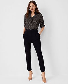 Elevate your wardrobe with the sophisticated charm of Ann Taylor's The Eva Easy Ankle Pant in Knit. These pants are designed to flatter with a high-rise, tapered leg that creates a sleek, tailored look. Perfect for both office and casual wear, they offer a comfortable fit through the hip and thigh, ending at the ankle for a modern touch.

- Size: 2XS
- Color: Black
- Gender: Female
- Material: 70% Viscose, 26% Nylon, 4% Spandex
- Fit: Regular fit; lean through the hip and thigh
- Rise: High rise Tapered Work Pants, Women’s Business Pants, High Waist Tapered Pants, Office Wear Styles For Ladies, Size 6 Petite Outfits Women, Black Pencil Pants Outfit, Suit Separates Women Outfit, Women’s Fashion Casual Work, Work Outfits Women Lawyer