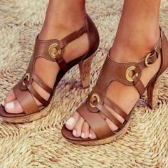 Home · Mileg · Online Store Powered by Storenvy Sandals Classy, Brown Womens Shoes, Fall Heels, Ladies Sandals, Buckled Heels, Chunky Heels Sandals, Buckle Sandals, Fashion High Heels, Sport Sandals