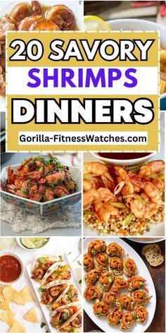 20 savory shrimp dinner dishes with text overlay