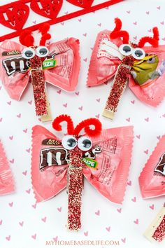 valentine's day crafts made out of candy bags with eyes and noses on them