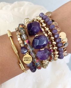 Mineral Collection - Mulberry Bracelet | Kinsley Armelle® Official Gold And Purple, Bracelets Diy, Mineral Collection, Beaded Bracelets Diy, Bead Jewellery, Adjustable Bracelet, Diy Bracelets, Bracelet Making, Natural Stone