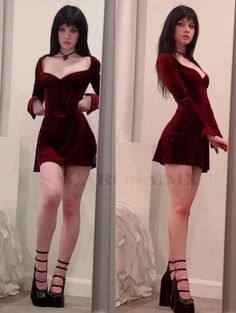 Gothic Dress Elegant Short, Red Gothic Dress Short, Goth Mini Dress, Vampy Outfits Aesthetic, Elegant Goth Outfits Classy, Types Of Goth Style, Short Goth Dress, Vestidos Goth, Red Dress Outfit Ideas