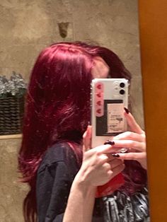 Cherry Red Hair Aesthetic, Red Hair Medium Length, Reddish Pink Hair, Red Velvet Hair, Wine Hair Color