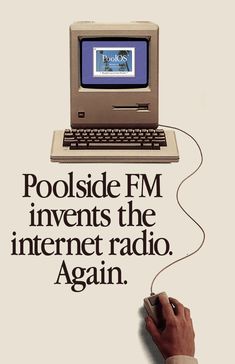 an advertisement for poolside fm inverts the internet radio again, with a hand holding a mouse