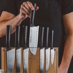 Schmidt Brothers Kitchen Cutlery Magnetic Knife Block | Save Counter Space | Holds 18 Knives | Shop Now Magnetic Knife Block, Magnetic Knife Blocks, Cutlery Storage, Kitchen Cutlery, Knife Block Set, Stainless Steel Cutlery, Santoku Knife, Magnetic Knife Strip, Steak Knives