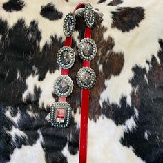 Genuine leather and silver concho belt Concho Belt, Red Leather, Swarovski Crystals, Belts, Genuine Leather, Crystals, Leather, Silver, Red