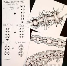 four different designs are shown on top of each other in black and white inks